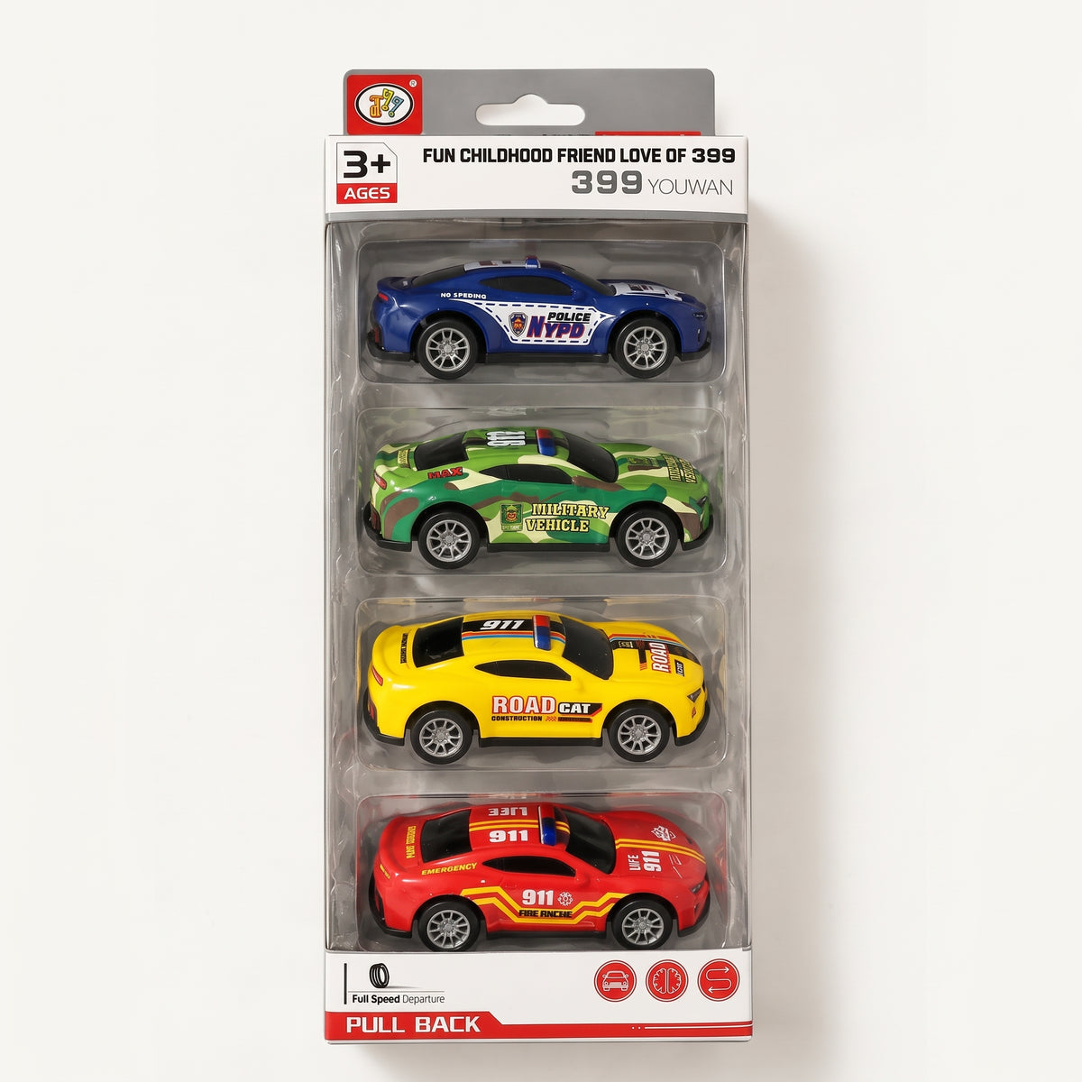 4-Pack Rescue & Utility Pull-Back Toy Car Set
