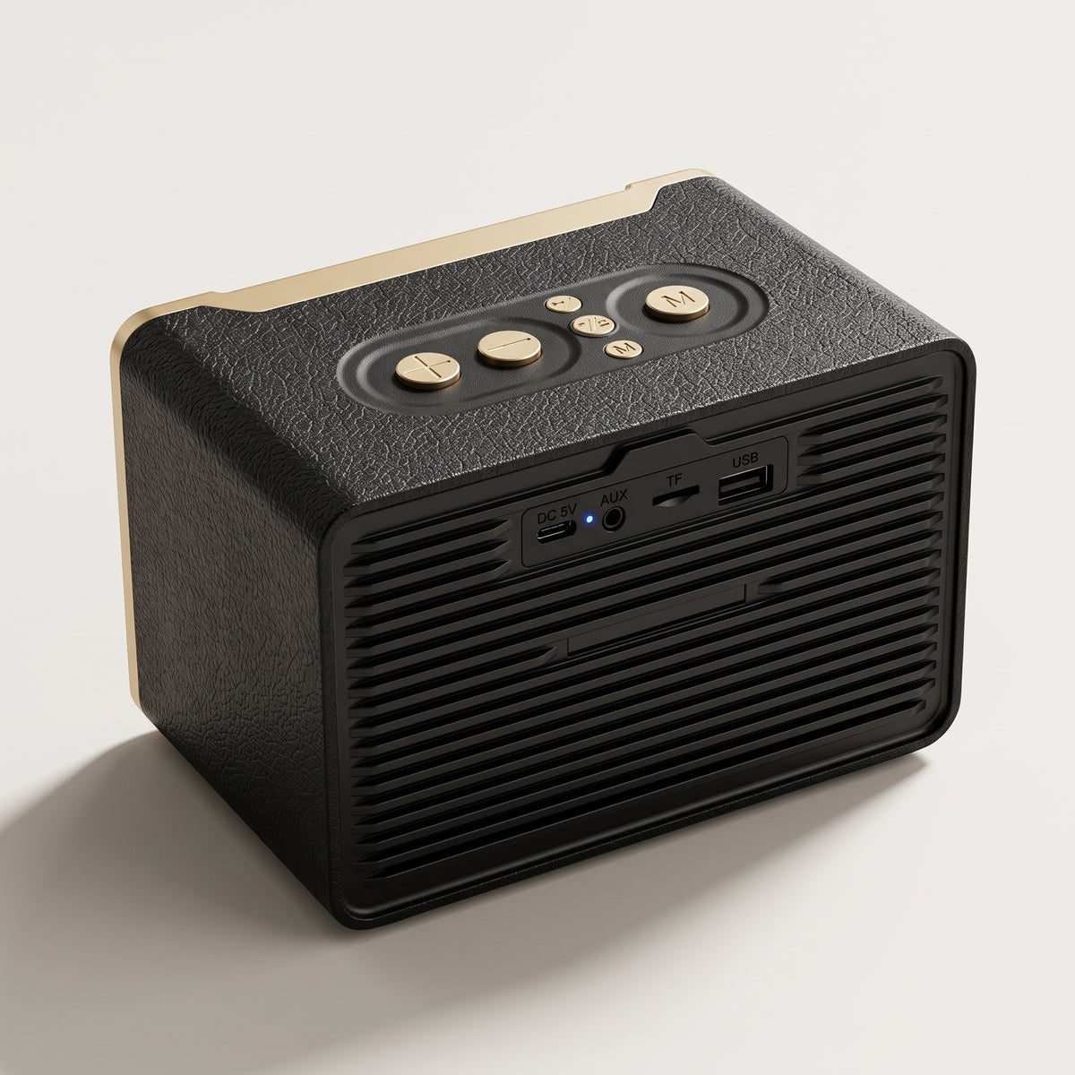 Premium Textured Bluetooth Speaker – LED VU Meter, USB, AUX, TF Card