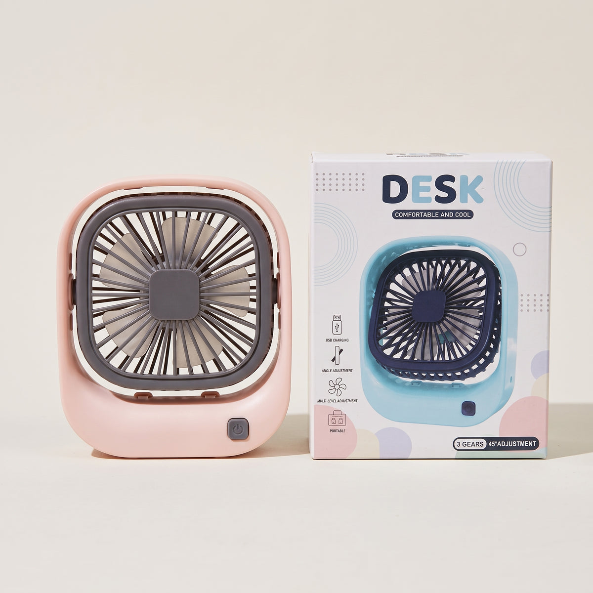 Desk Fan ā 3 Gears, USB Charging, Angle Adjustment