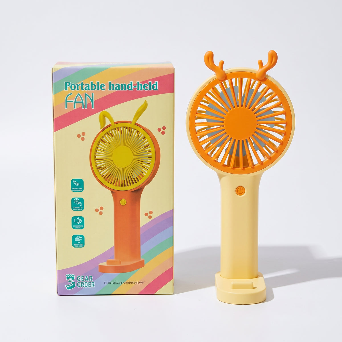Portable Handheld Deer Antler Mini Fan with Desk Base