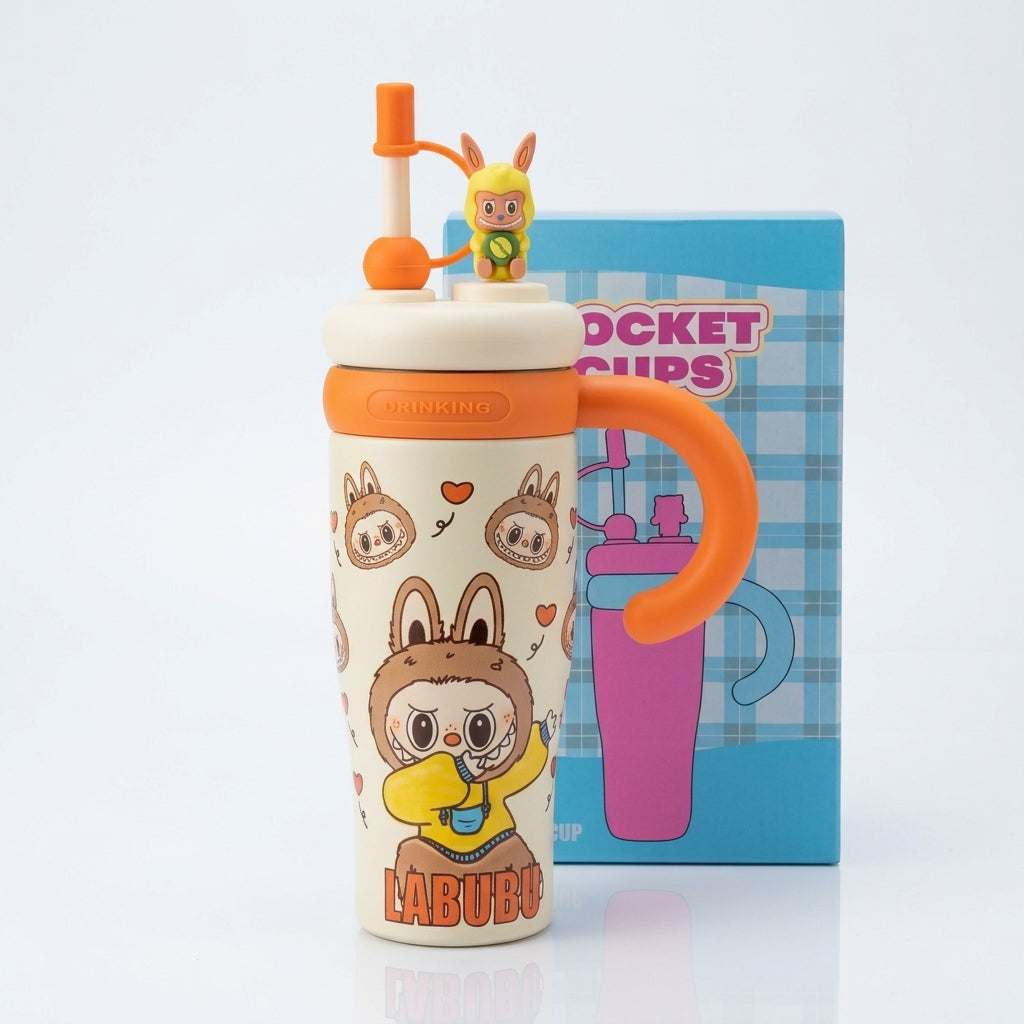 LABUBU Cartoon Tumbler with Straw & Handle