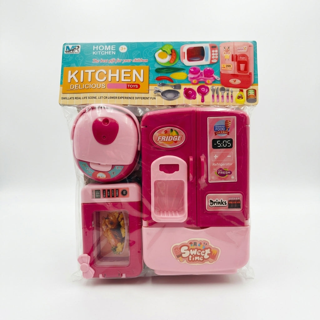 Mini Kitchen Appliance Playset – Fridge, Microwave & Blender Toy Set