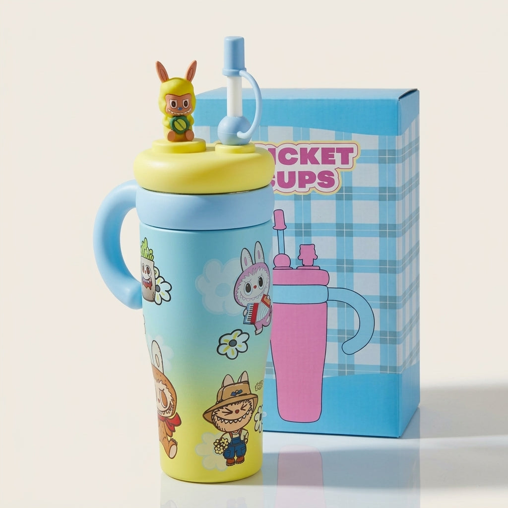 LABUBU & Friends Cartoon Tumbler with Straw & Handle