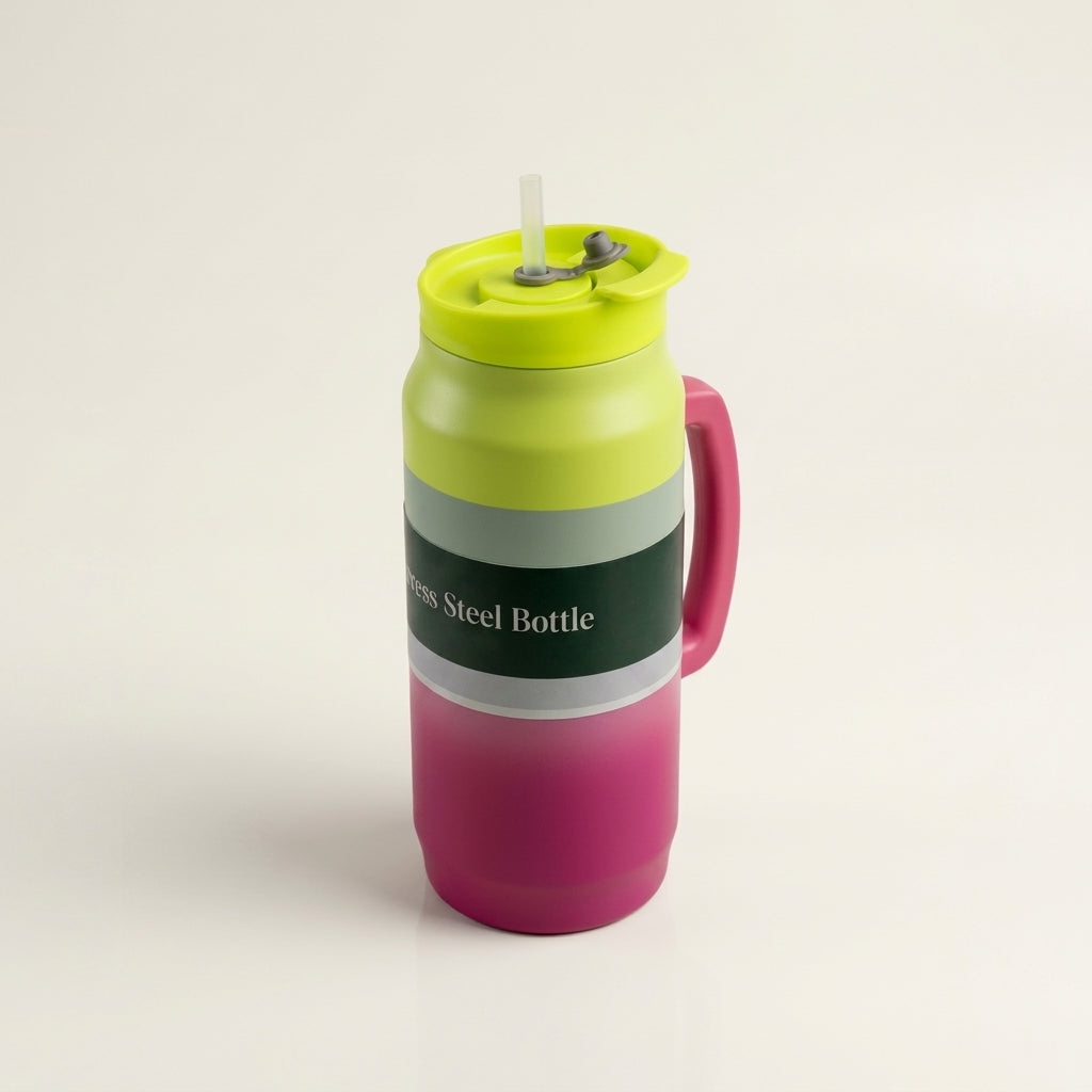 Double Wall Stainless Steel Bottle with Straw & Handle