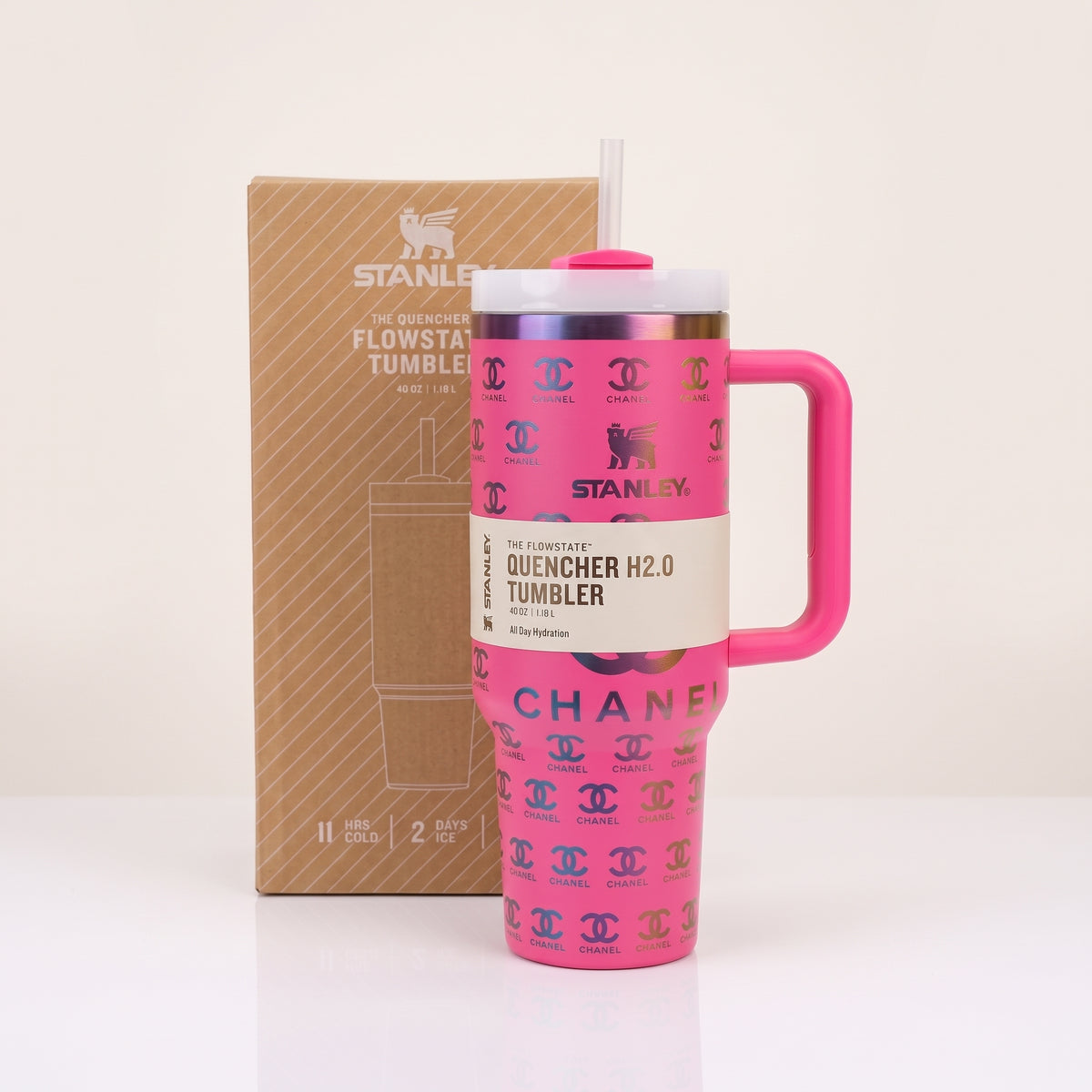 STANLEY FlowState Quencher H2.0 Tumbler – 40oz Chanel Pink Edition