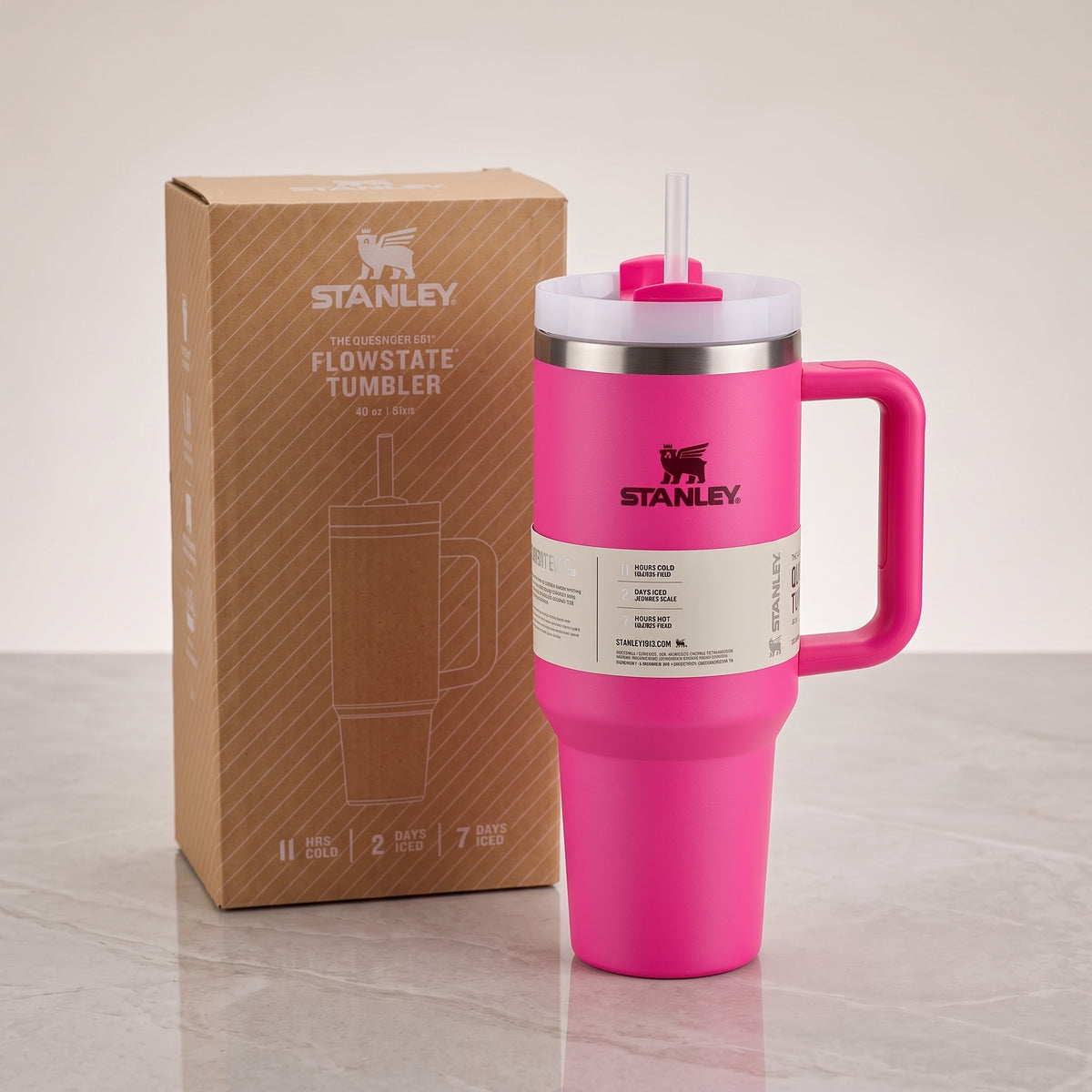 Insulated Tumbler with Handle & Plastic Straw