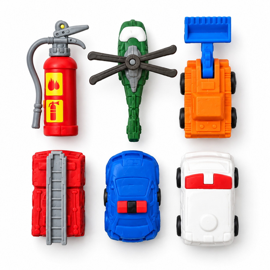 Auto Club DIY Eraser Set – Vehicle & Rescue Theme Erasers (6 Pieces)