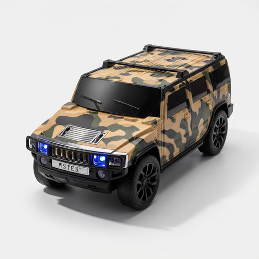 WSTER Hummer Bluetooth Speaker – Camouflage SUV Design, LED Lights, USB & TF Card