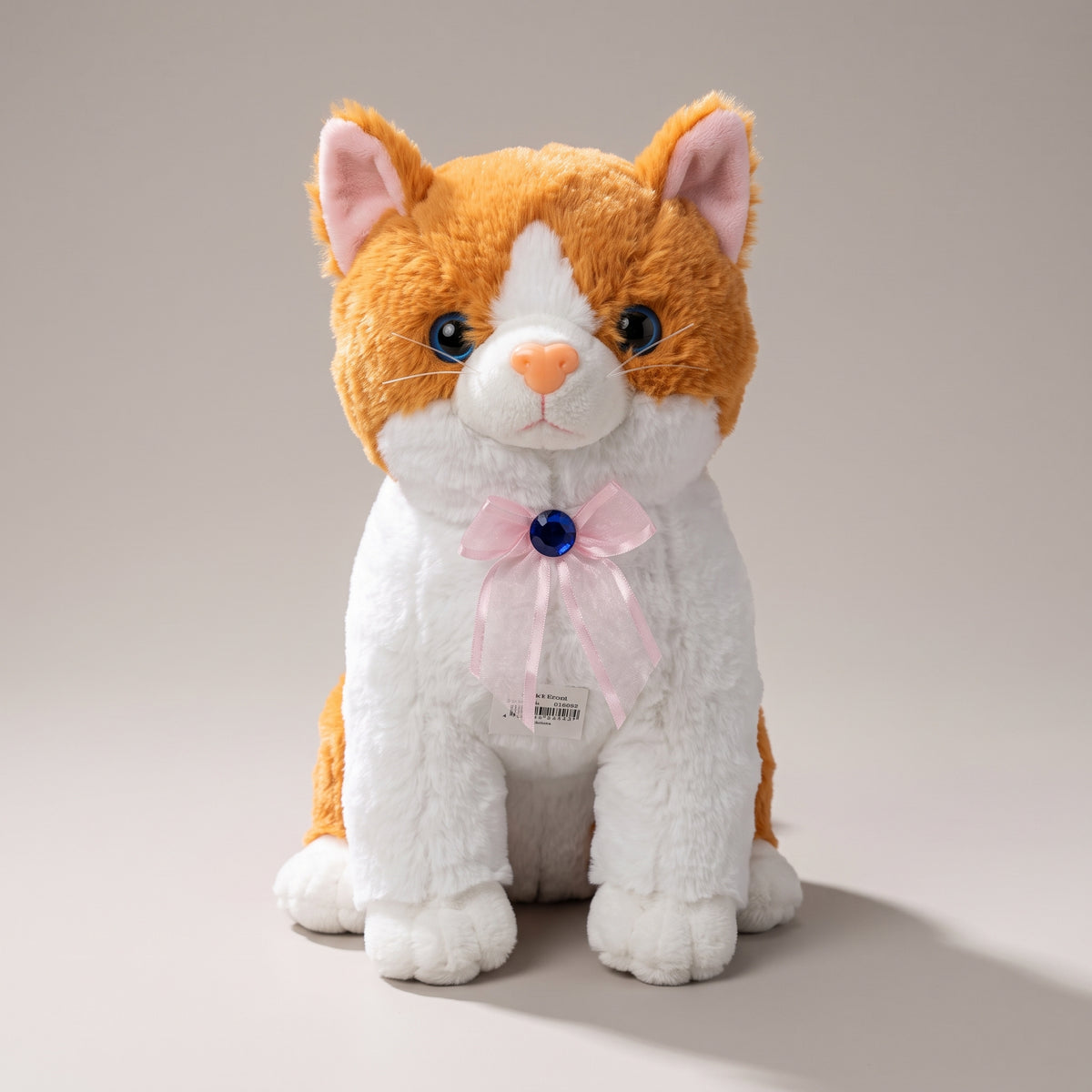 Plush Sitting Cat Stuffed Toy – Soft Kitten with Bow & Gem Accent