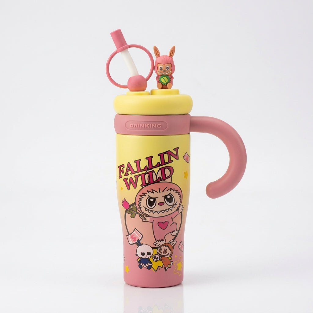 "Fallin Wild" Cartoon Tumbler with Straw & Handle – 850ml