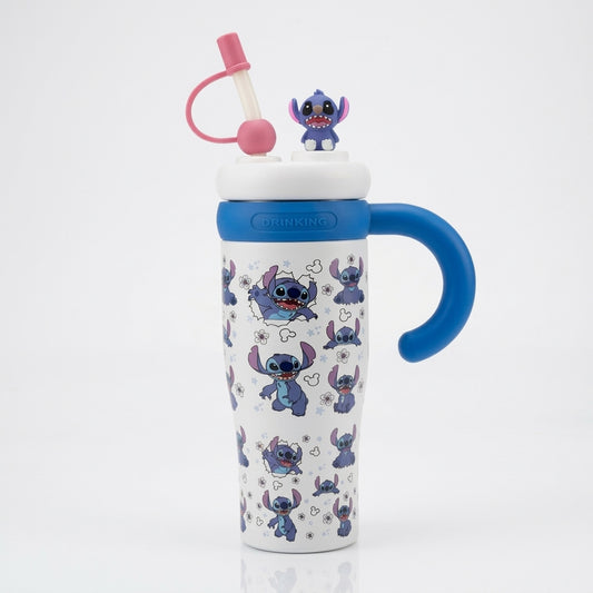 Cute Blue Alien Cartoon Tumbler with Straw & Handle – 850ml