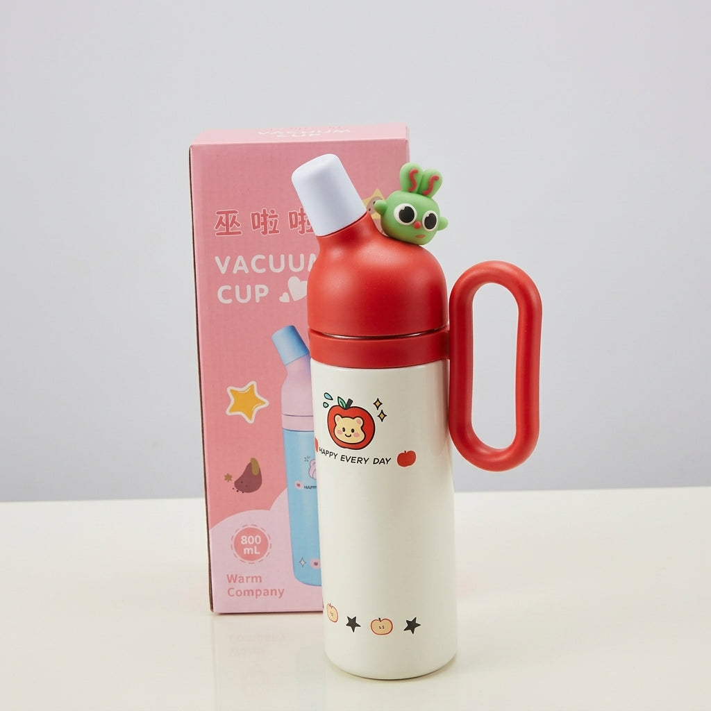 Happy Every Day Cute Vacuum Insulated Bottle – 800ml Red & Cream