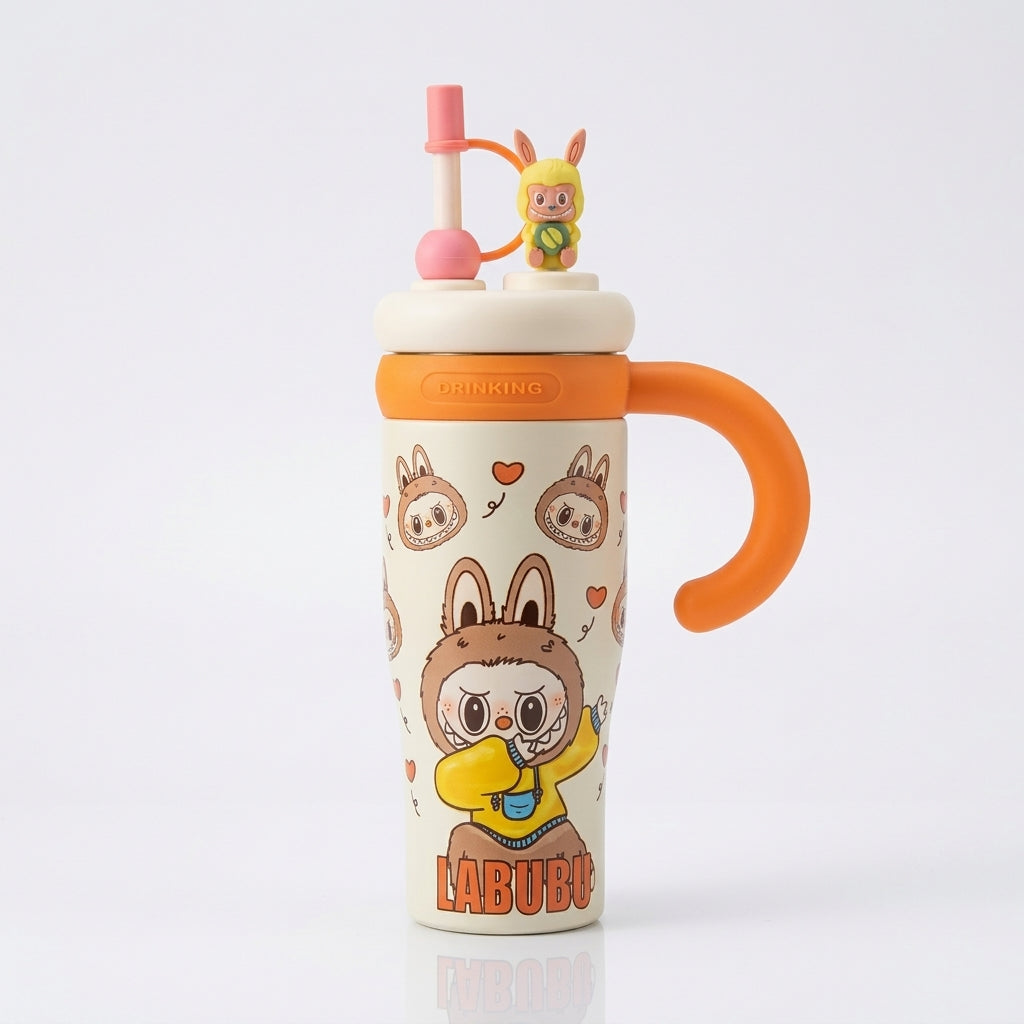 LABUBU Cartoon Tumbler with Straw & Handle