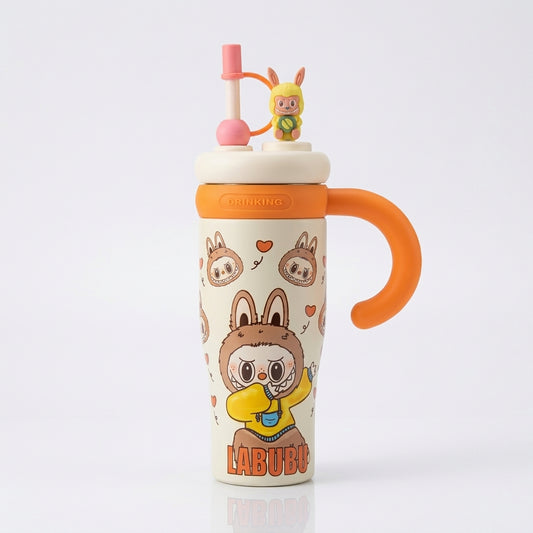 LABUBU Cartoon Tumbler with Straw & Handle