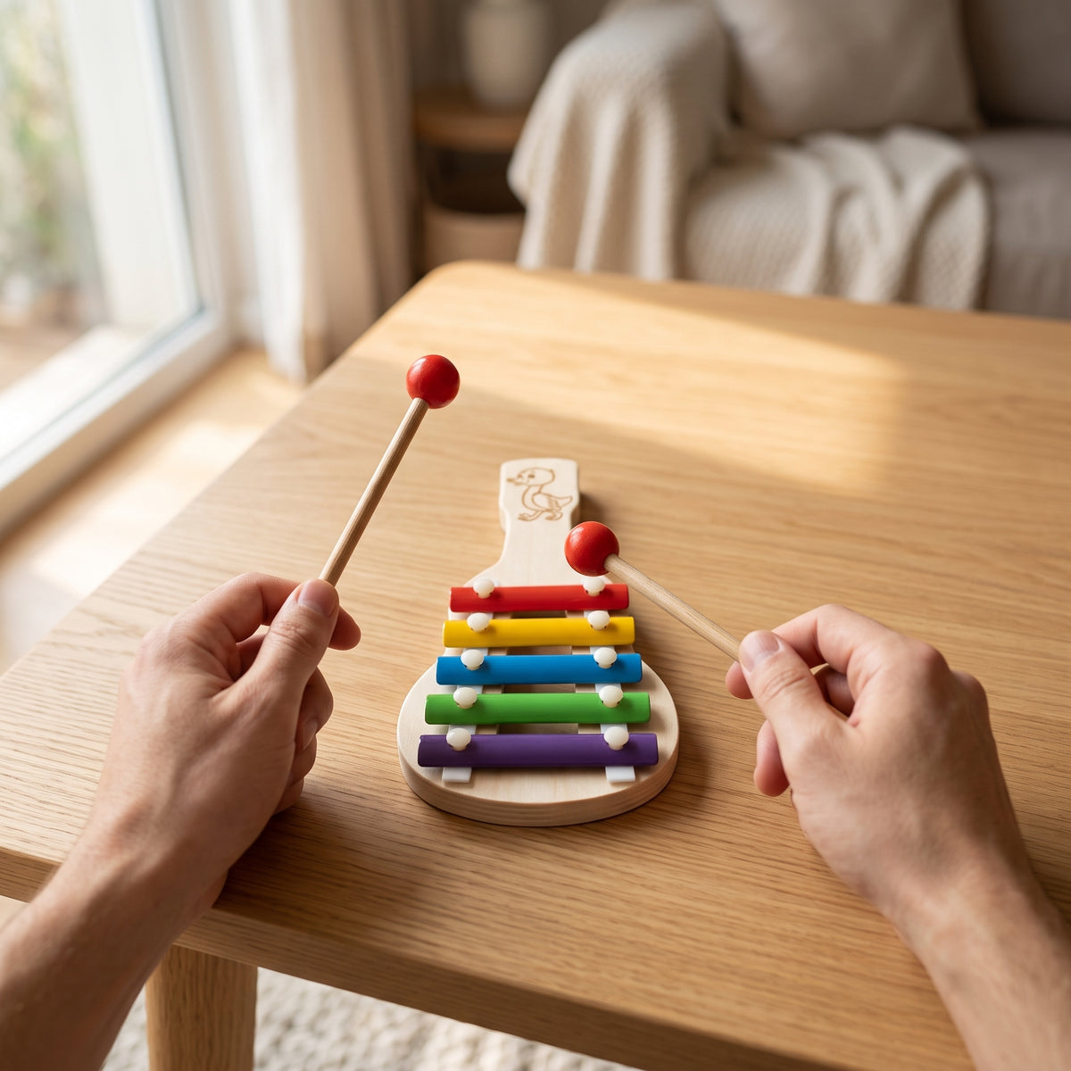 Wooden Duck Xylophone with Medium Size – Kids Musical Instrument with Mallets