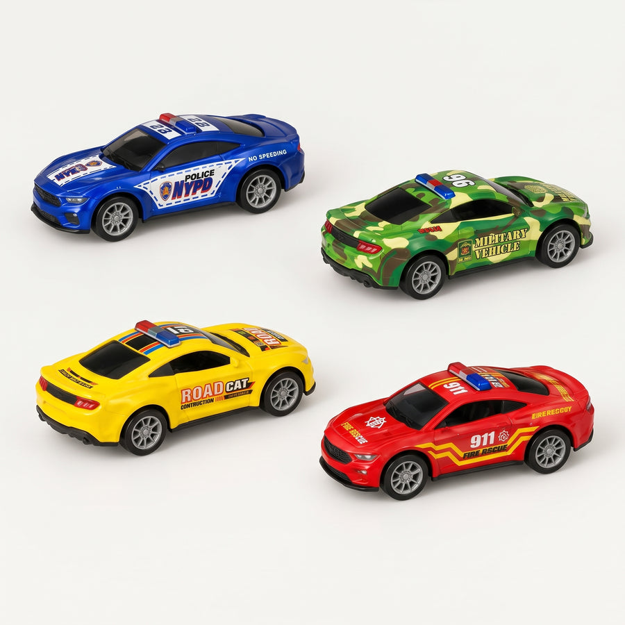 4-Pack Rescue &amp; Utility Pull-Back Toy Car Set