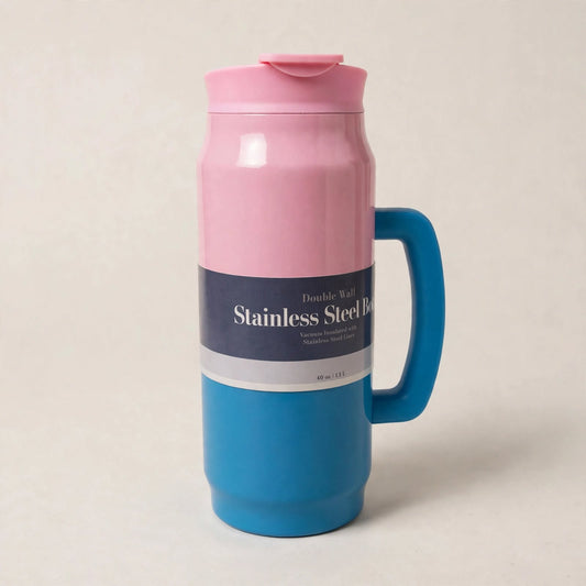 Double Wall Stainless Steel Bottle with Straw & Handle