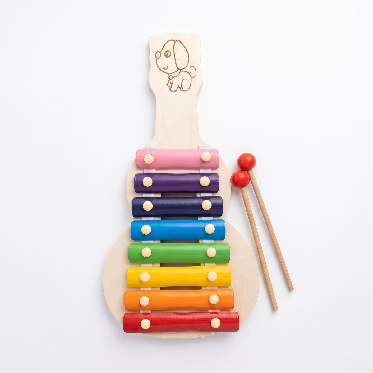Big Wooden Puppy Xylophone – 8-Note Kids Musical Instrument with Mallets