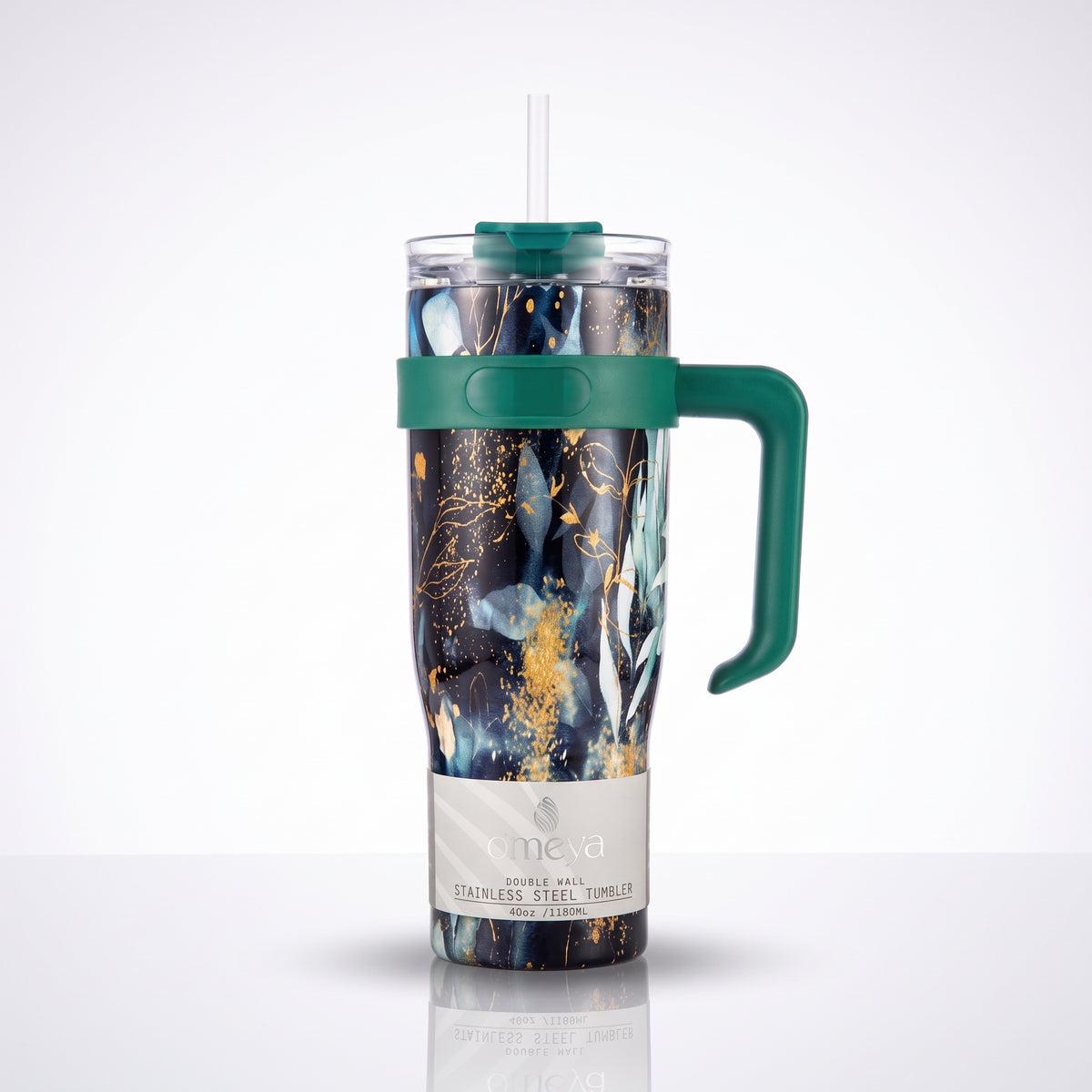 Ameya 40oz Double Wall Stainless Steel Tumbler – Midnight Botanical Gold