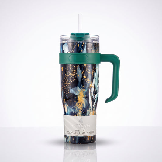 Ameya 40oz Double Wall Stainless Steel Tumbler – Midnight Botanical Gold